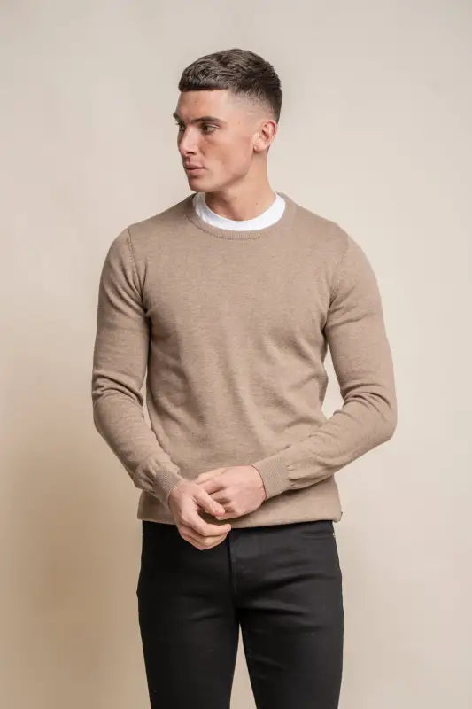 Cavani KN101 Beige – Stickad tröja för herr