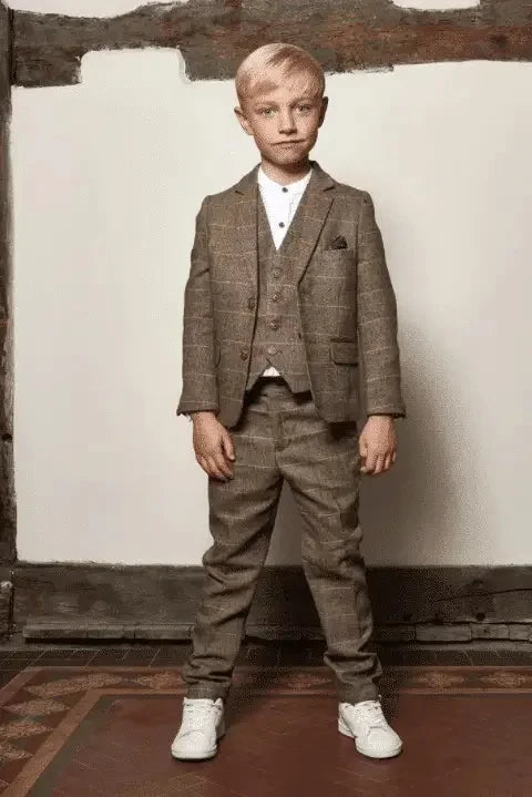 Tredelad kostym för barn - tweed beige