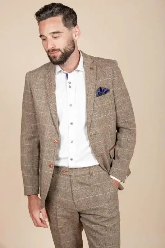 2-delat kostym - brunt herrkostym - Herringbone Brown suit