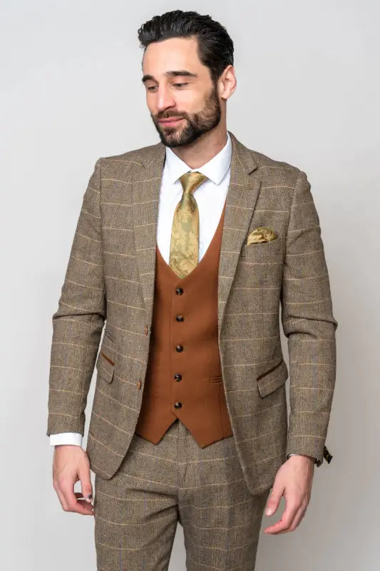 3-delat herrkostym Marc Darcy Herringbone brown - Mix and