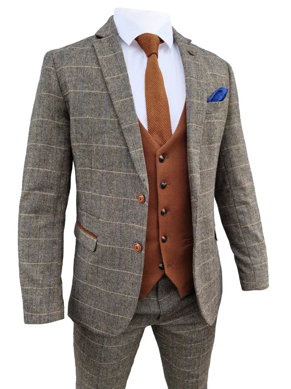 3-delat herrkostym Marc Darcy Herringbone brown - Mix and