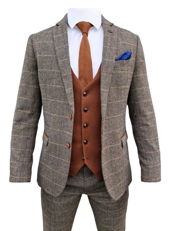 3-delat herrkostym Marc Darcy Herringbone brown - Mix and