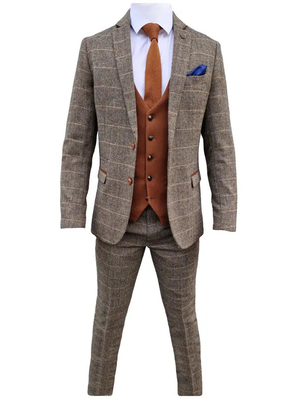 3-delat herrkostym Marc Darcy Herringbone brown - Mix and