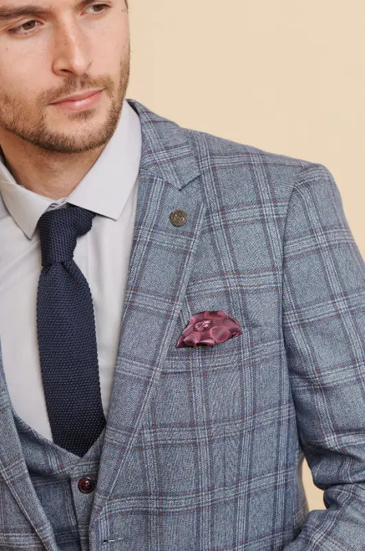 Blått rutigt kostym - Abbott Blue Tweed Check - driedelig