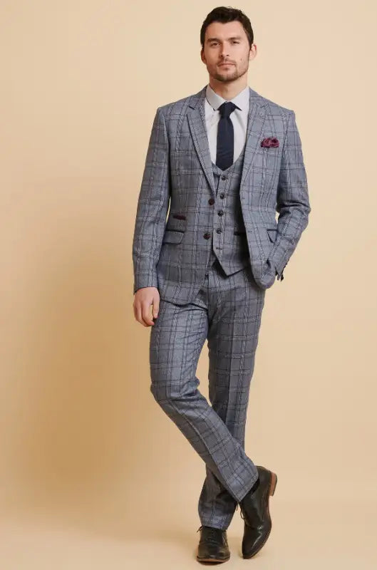 Blått rutigt kostym - Abbott Blue Tweed Check - driedelig