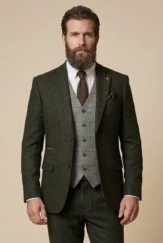 CASTLESON Chief – Herrkostym Olivgrön Tweed Mix & Match