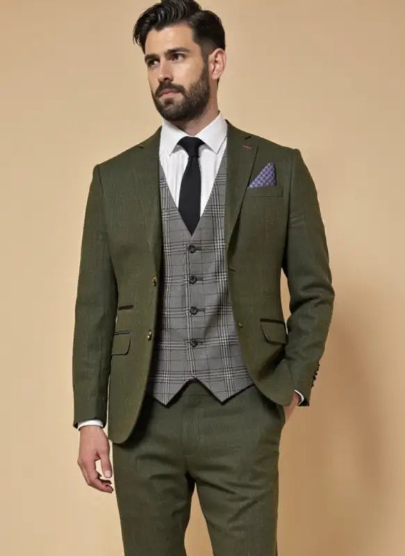 CASTLESON Chief – Herrkostym Olivgrön Tweed Mix & Match