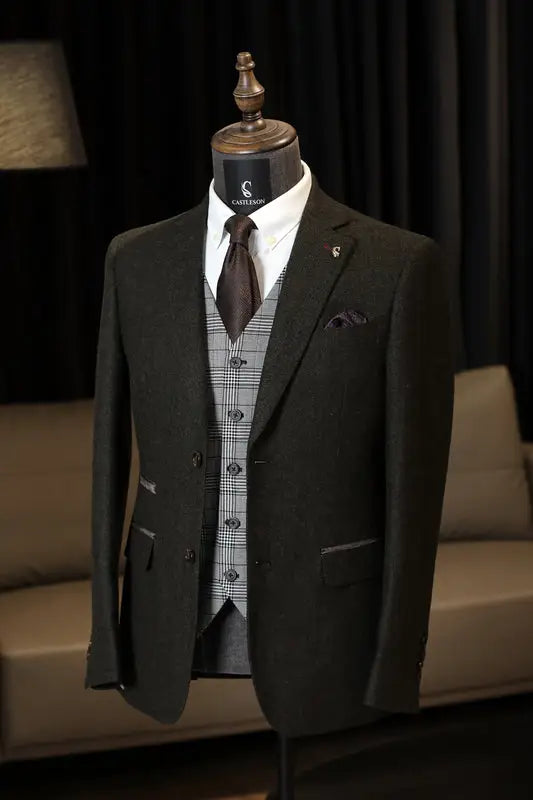 CASTLESON Chief – Herrkostym Olivgrön Tweed Mix & Match