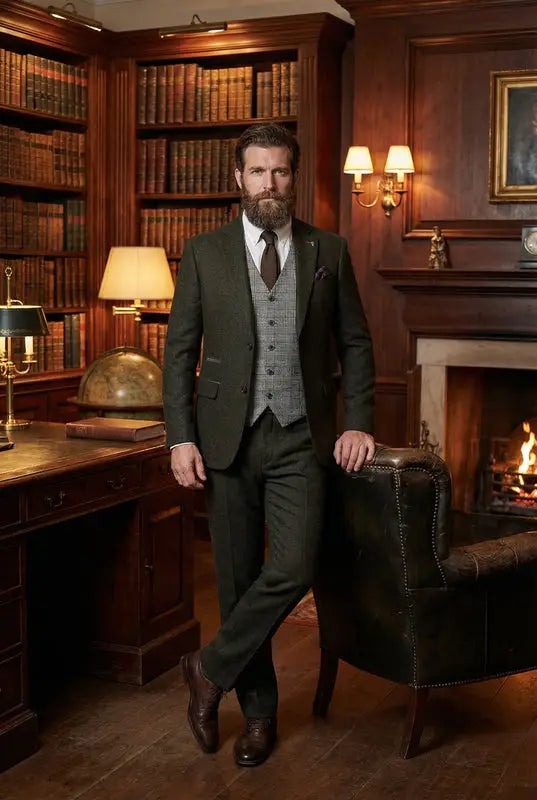 CASTLESON Chief – Herrkostym Olivgrön Tweed Mix & Match