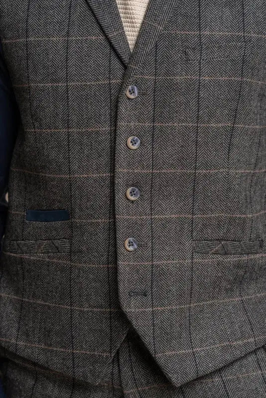 Grå marinblå fiskbensmönster outfit - driedelig pak