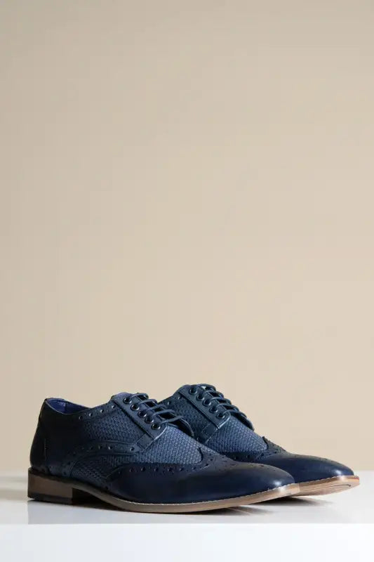 Marinblå läderskor Marc Darcy Brandon Wingtip brogue