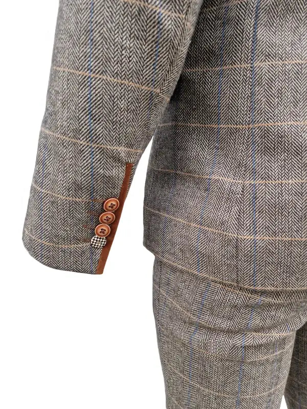 Mix and match - 3-delat herrdräkt Herringbone Brown/Navy