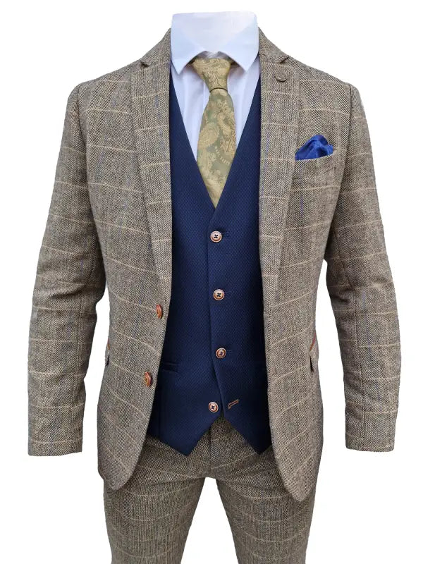 Mix and match - 3-delat herrdräkt Herringbone Brown/Navy