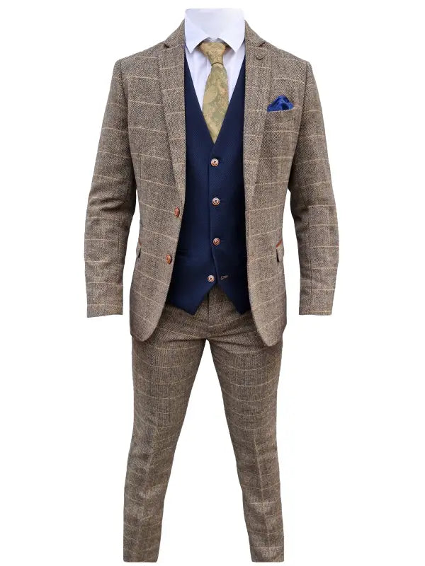 Mix and match - 3-delat herrdräkt Herringbone Brown/Navy