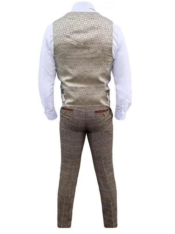 Mix and match - 3-delat herrdräkt Herringbone Brown/Cream