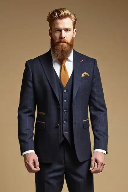 TAVERNY Admiral - Herrkostym Navy Check - driedelig pak