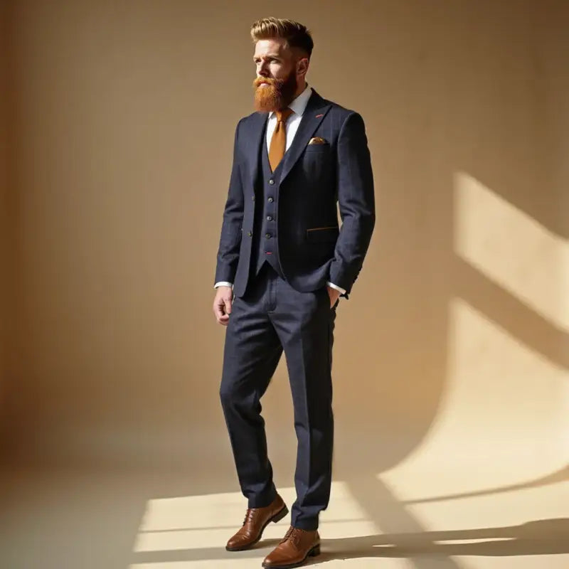 TAVERNY Admiral - Herrkostym Navy Check - driedelig pak