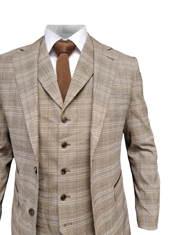 TAVERNY Captain - Herrkostym rutig beige tweed - driedelig