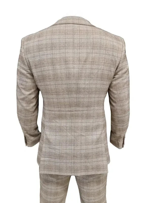 TAVERNY Captain - Herrkostym rutig beige tweed - driedelig