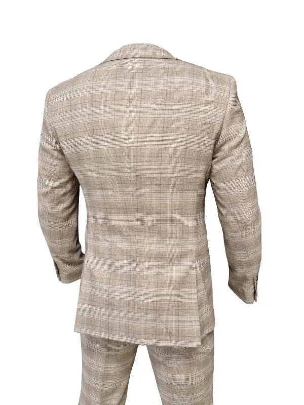 TAVERNY Captain - Herrkostym rutig beige tweed - driedelig