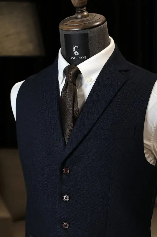 TAVERNY Chief - Herrkostym Navy tweed - driedelig pak