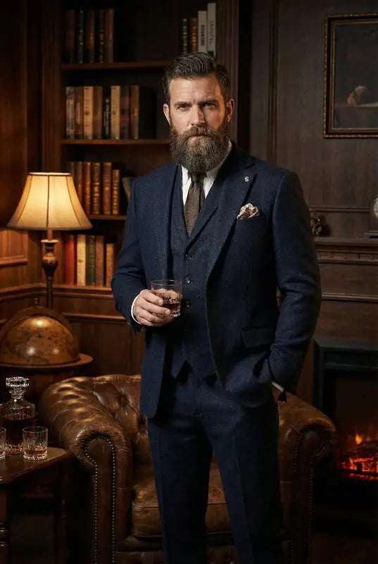 TAVERNY Chief - Herrkostym Navy tweed - driedelig pak