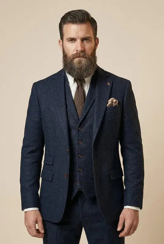 TAVERNY Chief - Herrkostym Navy tweed - driedelig pak
