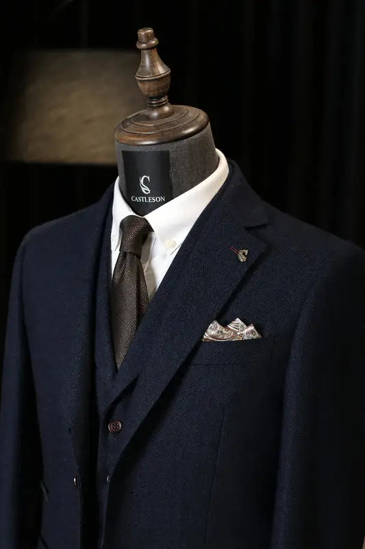 TAVERNY Chief - Herrkostym Navy tweed - driedelig pak