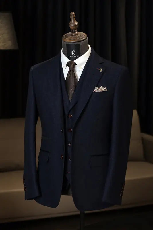 TAVERNY Chief - Herrkostym Navy tweed - driedelig pak