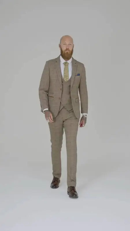 Tredelad dubbelknäppt kostym i Herringbone Brown Classic