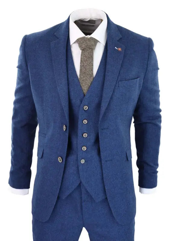 Herrkostym Tweed slim fit Orson blue - driedelig pak