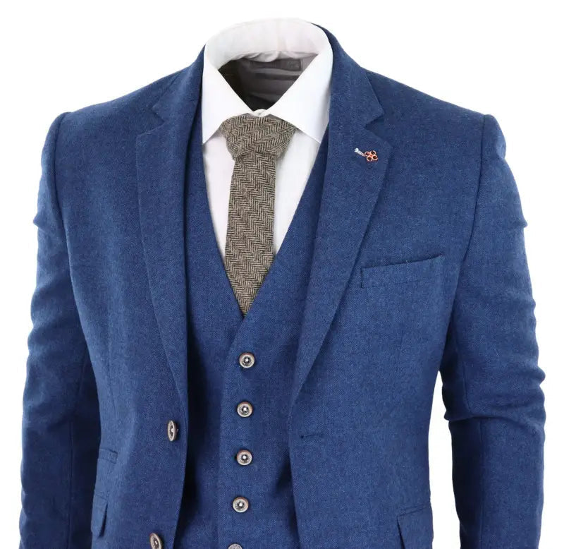 Herrkostym Tweed slim fit Orson blue - driedelig pak